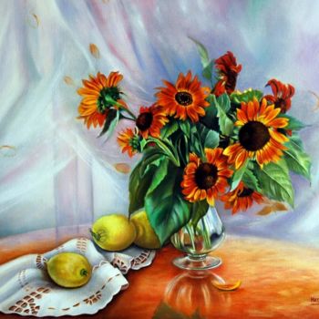 Schilderij getiteld "BOUQUET DE TOUNESOL" door Yvette Matysiak, Origineel Kunstwerk, Olie