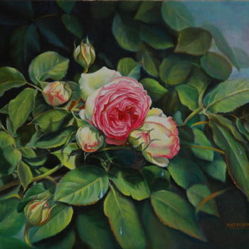 Painting titled "ROSE PIERRE DE RONS…" by Yvette Matysiak, Original Artwork, Oil