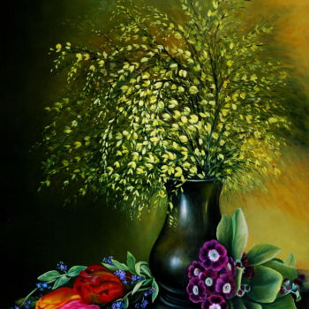 Painting titled "FLEURS DU JARDIN" by Yvette Matysiak, Original Artwork, Oil