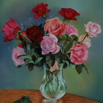 Painting titled "BOUQUET DE ROSES MU…" by Yvette Matysiak, Original Artwork, Oil