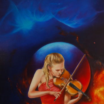 Peinture intitulée "ATMOSPHERE  MUSICALE" par Yvette Matysiak, Œuvre d'art originale, Huile