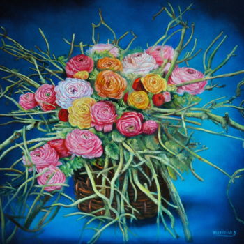 Peinture intitulée "BOUQUET DE RENONCUL…" par Yvette Matysiak, Œuvre d'art originale, Huile