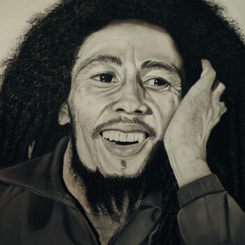 Painting titled "" Bob Marley"" by Maud Berhault, Original Artwork, Graphite Mounted on Wood Panel