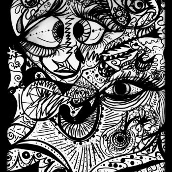 Σχέδιο με τίτλο "Tes yeux dans les m…" από Maud Gidel, Αυθεντικά έργα τέχνης, Μαρκαδόρος