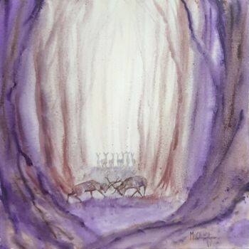 Ζωγραφική με τίτλο "L'affrontement" από Maud Obraztsov, Αυθεντικά έργα τέχνης, Ακουαρέλα Τοποθετήθηκε στο Ξύλινο φορείο σκελ…