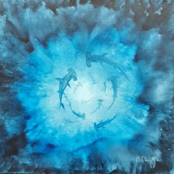 Schilderij getiteld "Valse bleue" door Maud Obraztsov, Origineel Kunstwerk, Aquarel Gemonteerd op Frame voor houten brancard