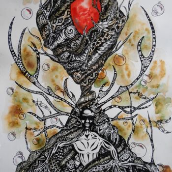 Painting titled "LE COEUR DE LA FORET" by Maud Schneider - La Fée Couleurs, Original Artwork, Watercolor