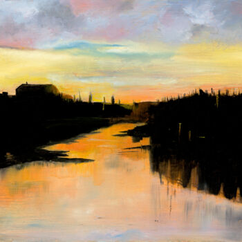 Peinture intitulée "Dusk over the River" par Maureen Gillespie, Œuvre d'art originale, Huile