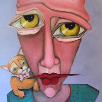 Painting titled "me and my cat" by Maureen J Thompson, Original Artwork, Acrylic Mounted on Wood Stretcher frame