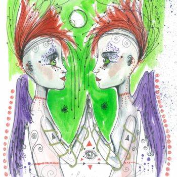 Pintura intitulada "Gêmeos" por Maureen Miranda, Obras de arte originais, Aquarela