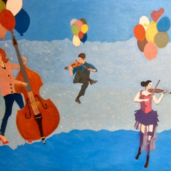 「The joy of living」というタイトルの絵画 Maurice Belloloによって, オリジナルのアートワーク, オイル ウッドストレッチャーフレームにマウント