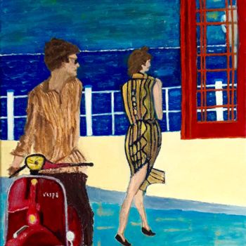 Painting titled "Vespa" by Maurice Bellolo, Original Artwork, Oil Mounted on Wood Stretcher frame