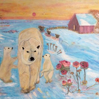 Painting titled "Les Ours" by Maurice Bellolo, Original Artwork, Oil Mounted on Wood Stretcher frame