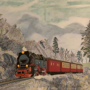 "Le train" başlıklı Tablo Maurice Bellolo tarafından, Orijinal sanat, Petrol Ahşap Sedye çerçevesi üzerine monte edilmiş