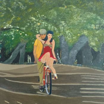 Painting titled "Nous deux" by Maurice Bellolo, Original Artwork, Oil Mounted on Wood Stretcher frame