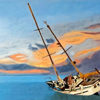 Peinture intitulée "Le bateau échoué" par Maurice Bellolo, Œuvre d'art originale, Huile Monté sur Châssis en bois
