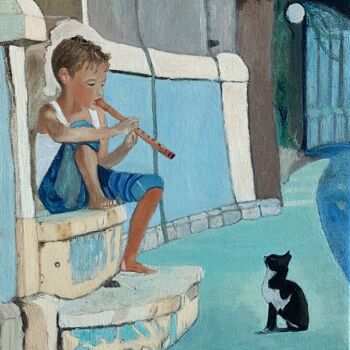 "Le garçon et le chat" başlıklı Tablo Maurice Bellolo tarafından, Orijinal sanat, Petrol Ahşap Sedye çerçevesi üzerine monte…