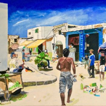 Malarstwo zatytułowany „Le Mellah de Rabat” autorstwa Maurice Bellolo, Oryginalna praca, Olej Zamontowany na Drewniana rama…