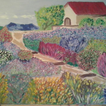 Painting titled "Jardin fleuri" by Maurice Lucien Fus, Original Artwork, Oil