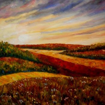 Painting titled "Soleil levant sur l…" by Maurice Vetier, Original Artwork, Oil Mounted on Wood Stretcher frame