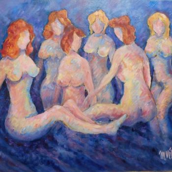 Peinture intitulée "les 6 nanas" par Maurice Vetier, Œuvre d'art originale, Huile