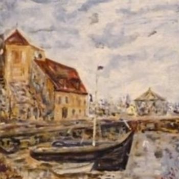 Pittura intitolato ""Honfleur-nord" ca50" da Maurice Wilman, Opera d'arte originale, Olio