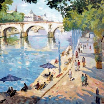 Peinture intitulée "Paris Plage" par Maurice Fhima, Œuvre d'art originale, Huile