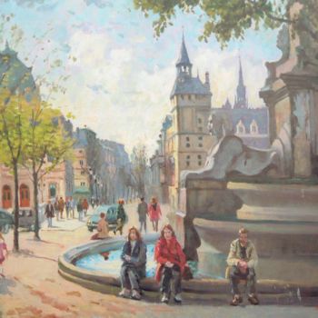Painting titled "Place Du Chatelet" by Maurice Fhima, Original Artwork, Oil
