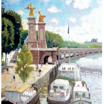 Painting titled "Pont Alexandre-iii" by Maurice Fhima, Original Artwork, Oil