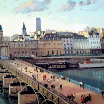 Peinture intitulée "Pont Des Arts (Pari…" par Maurice Fhima, Œuvre d'art originale, Huile