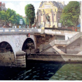 Painting titled "Pont Saint Michel" by Maurice Fhima, Original Artwork, Oil