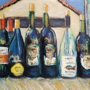 Painting titled "Bottles of Wine" by Mauricio Palma, Original Artwork, Oil