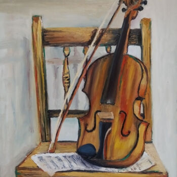 Peinture intitulée "Violin on a chair" par Mauricio Palma, Œuvre d'art originale, Huile