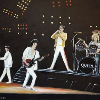Painting titled "Queen playing live…" by Mauricio Palma, Original Artwork, Oil