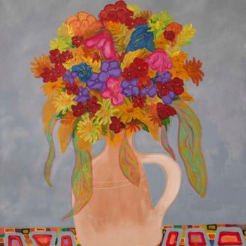 Schilderij getiteld "Floral 4" door Mauricio Galarza Madrid, Origineel Kunstwerk, Olie