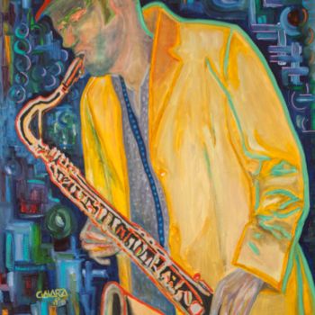 Painting titled "Saxophonist." by Mauricio Galarza Madrid, Original Artwork, Oil