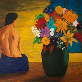 Peinture intitulée "Vase and backside." par Mauricio Galarza Madrid, Œuvre d'art originale, Huile