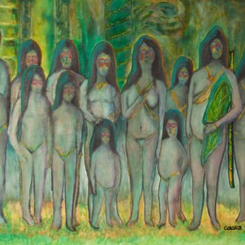 绘画 标题为“WAORANI WOMEN” 由Mauricio Galarza Madrid, 原创艺术品, 油