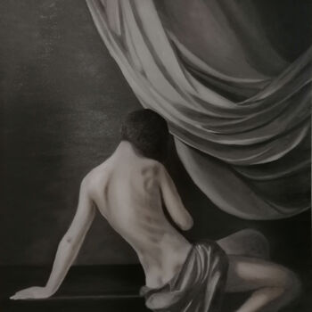 Pittura intitolato "Donna con drappo" da Maurizio Nittolo, Opera d'arte originale, Olio