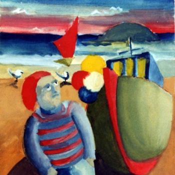Pintura intitulada "Pescatore bretone" por Maurizio Aprea, Obras de arte originais, Têmpera