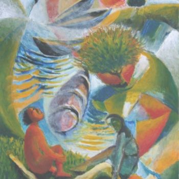 Painting titled "Gita al fiume" by Maurizio Aprea, Original Artwork
