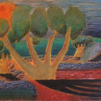 Schilderij getiteld "Alberi in Puglia" door Maurizio Aprea, Origineel Kunstwerk, Pastel