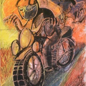 Painting titled "Motociclista" by Maurizio Aprea, Original Artwork, Pastel