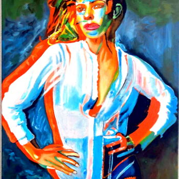 Painting titled "Charlize Theron 3d" by Mauro Ravera, Original Artwork, Oil
