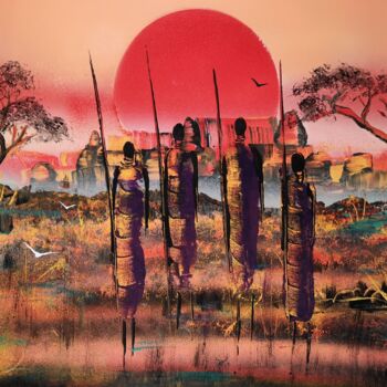 Malerei mit dem Titel "Masai verso il sole" von Mauro Sposito, Original-Kunstwerk, Acryl