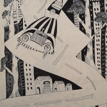 「La corsa」というタイトルの描画 Mauro Spositoによって, オリジナルのアートワーク, ジェルペン