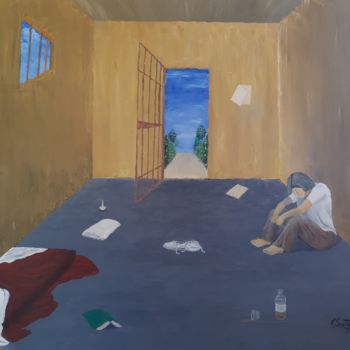 Painting titled "Mental Prisons" by Mauro Santos, Original Artwork, Oil Mounted on Wood Stretcher frame