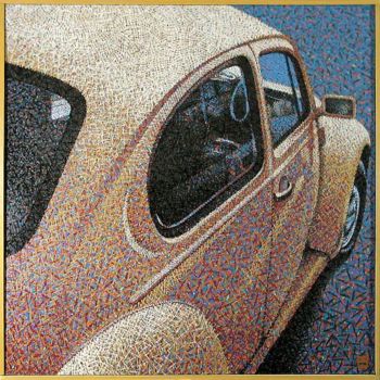 Painting titled "Fusca Amarelo" by Mauro Soares, Original Artwork, Oil