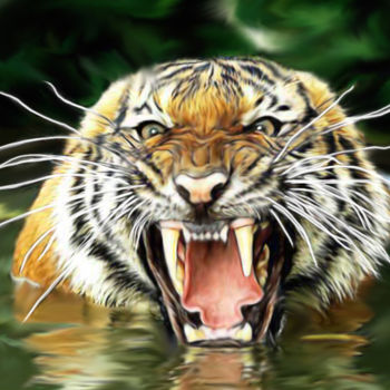 Digitale Kunst getiteld "Tiger" door Ricou, Origineel Kunstwerk, Digitaal Schilderwerk