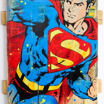 Painting titled "superman #1 2023" by Max Andriot, Original Artwork, Spray paint Mounted on Wood Stretcher frame